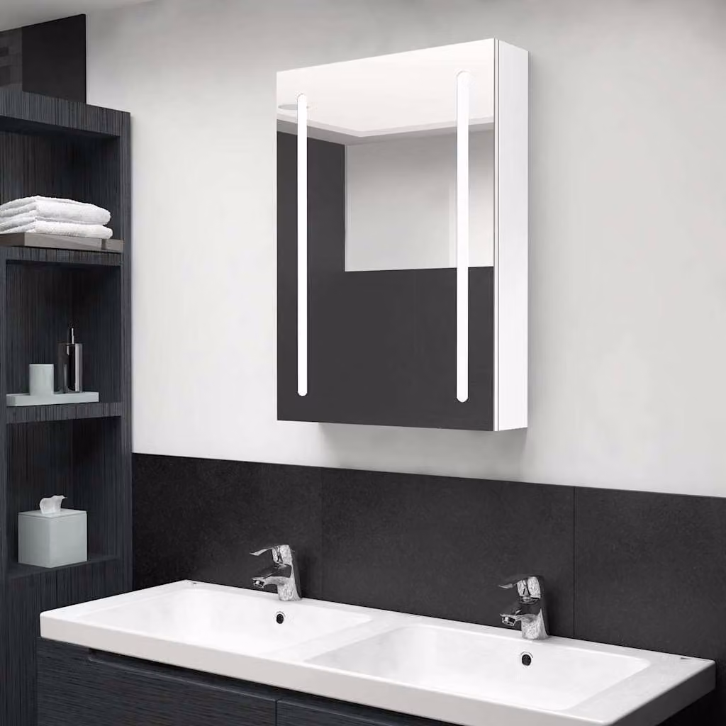 Armadietto da bagno con specchio e illuminazione LED vidaXL Bianco Lucido L: 50 cm, P: 13 cm, H: 70 cm
