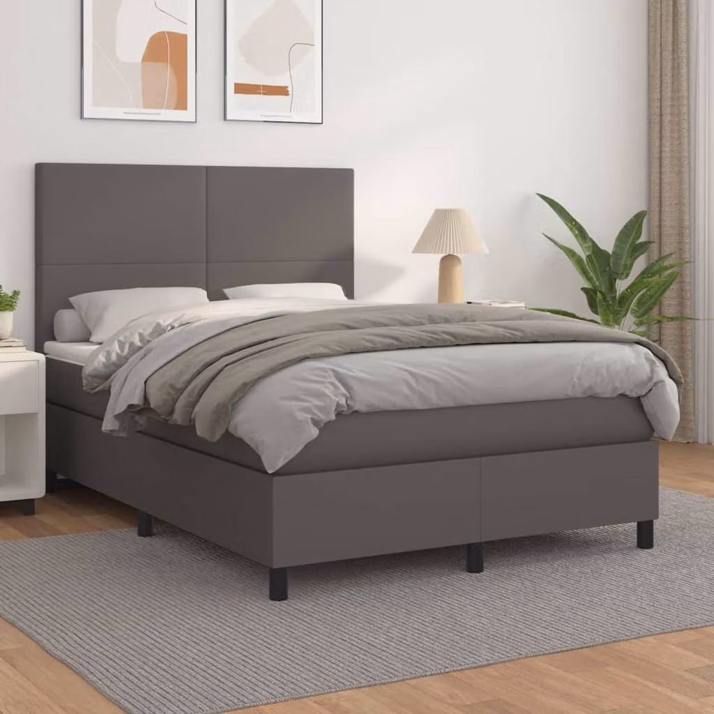 vidaXL Letto Ibrido con Giroletto a Molle e Materasso in Similpelle Grigio e Bianco, L/P/H: 200 x 140 x 128 cm