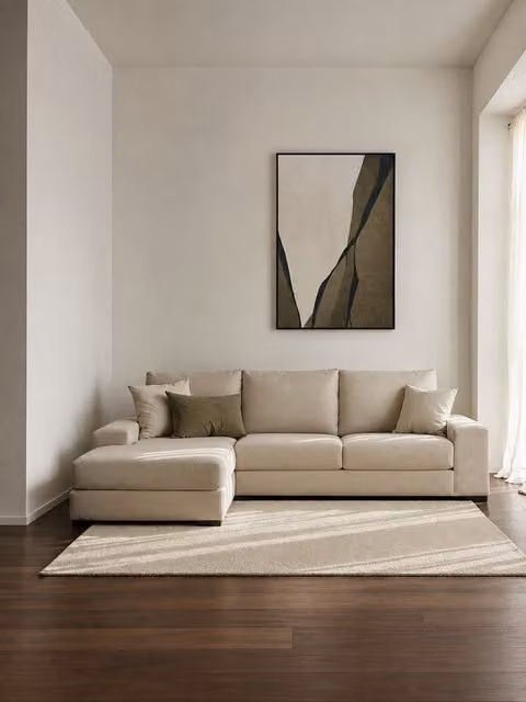 Divano Sound con chaise longue sinistra a 4 posti beige con sedute estraibili Kenay Home L: 291 cm