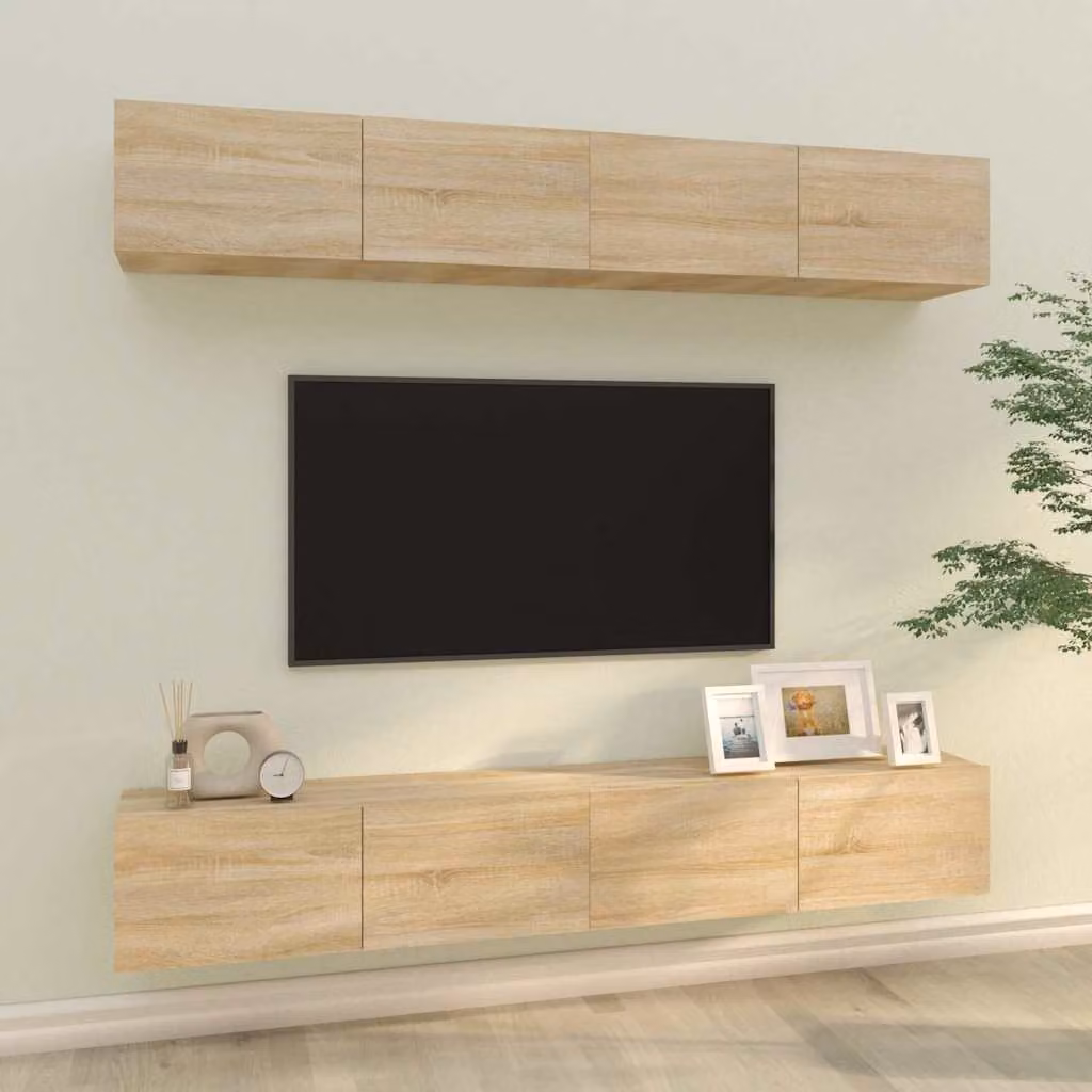 Set di 4 mobili porta TV da parete vidaXL in legno color rovere, L 100 x P 30 x H 30 cm – 1