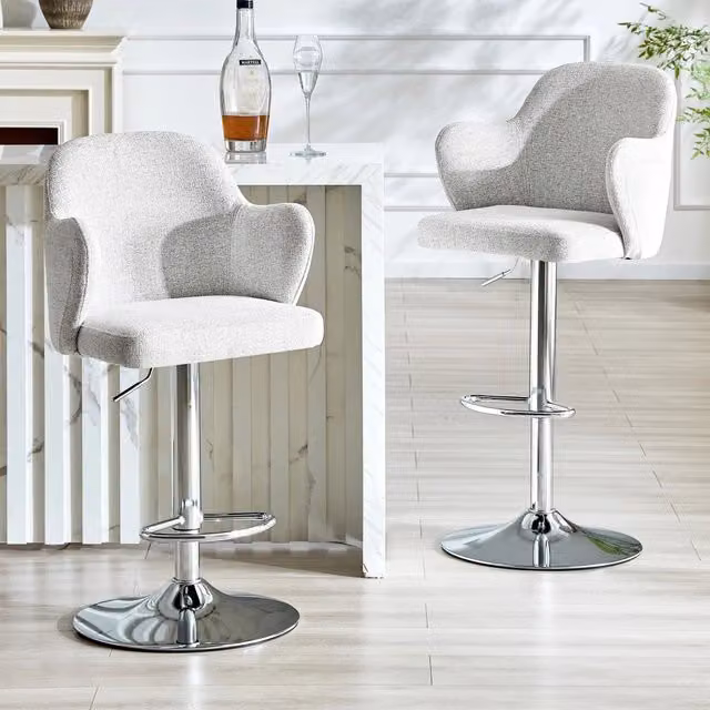 Set di 2 sgabelli da bar WISHDOR regolabili con braccioli, girevoli a 360°, rivestimento in tessuto grigio e struttura in metallo