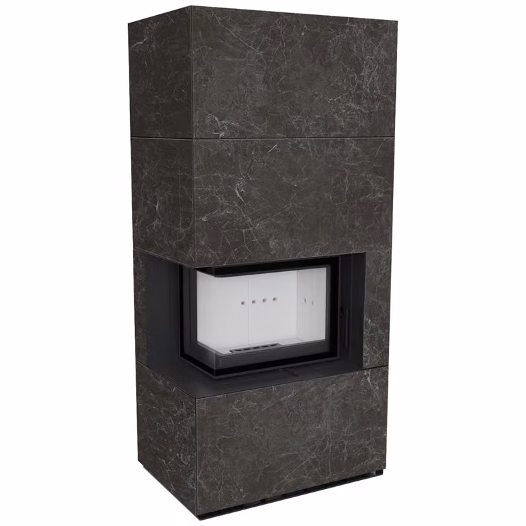 Kit caminetto KRATKI FLOKI BOX sinistro 8 kW Ø 160 Sinterizzazione al quarzo NATURALI NERO GRECO