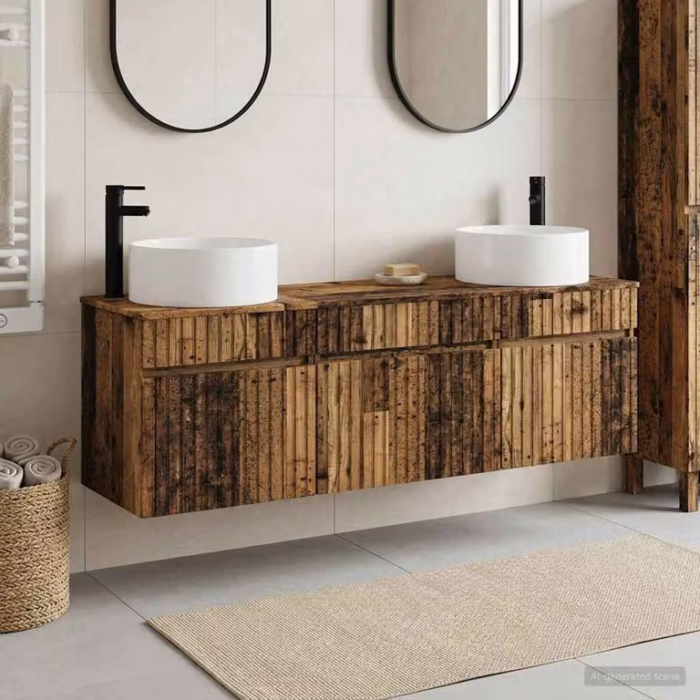 Set di 3 armadi da bagno vidaXL in legno e metallo marrone, stile minimalista, L: 49 cm, P: 44,5 cm, H: 65,5 cm
