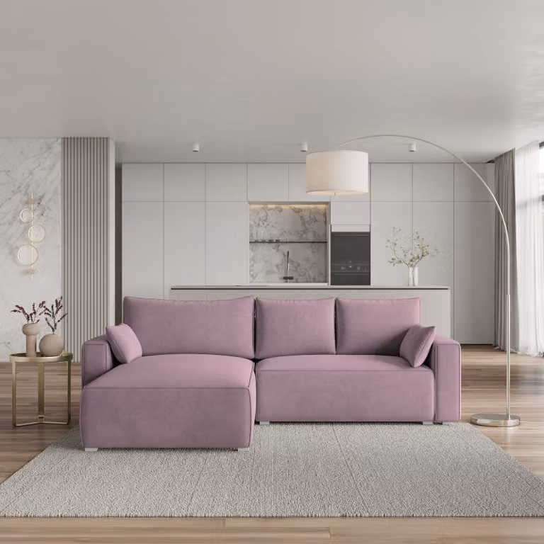 Divano angolare Masseno FORIL con funzione letto a L, divano con box letto, divano da salotto, divano, divano, divano letto, set di divani - viola, MONOLITH 62