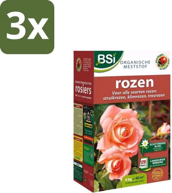 Fertilizzante per rose – Fioritura abbondante e crescita vigorosa – 4 kg (40 m²) – Confezione grande – 3 pezzi