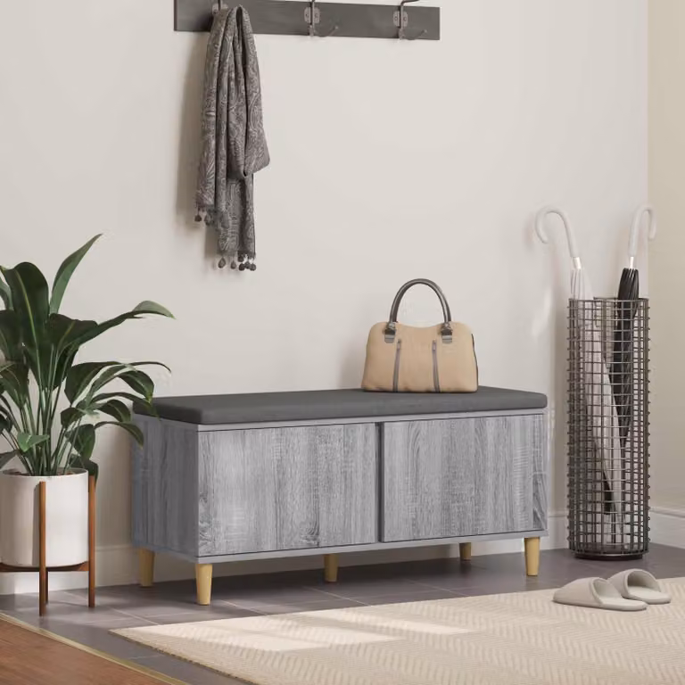 Panca per ingresso con scarpiera vidaXL in legno e tessuto grigio L 100 x P 38 x H 46 cm