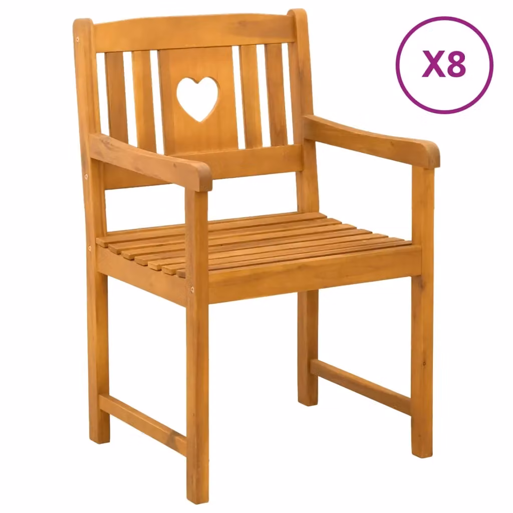 Set di 8 sedie da giardino vidaXL in legno di acacia massello naturale e marrone con braccioli – 2