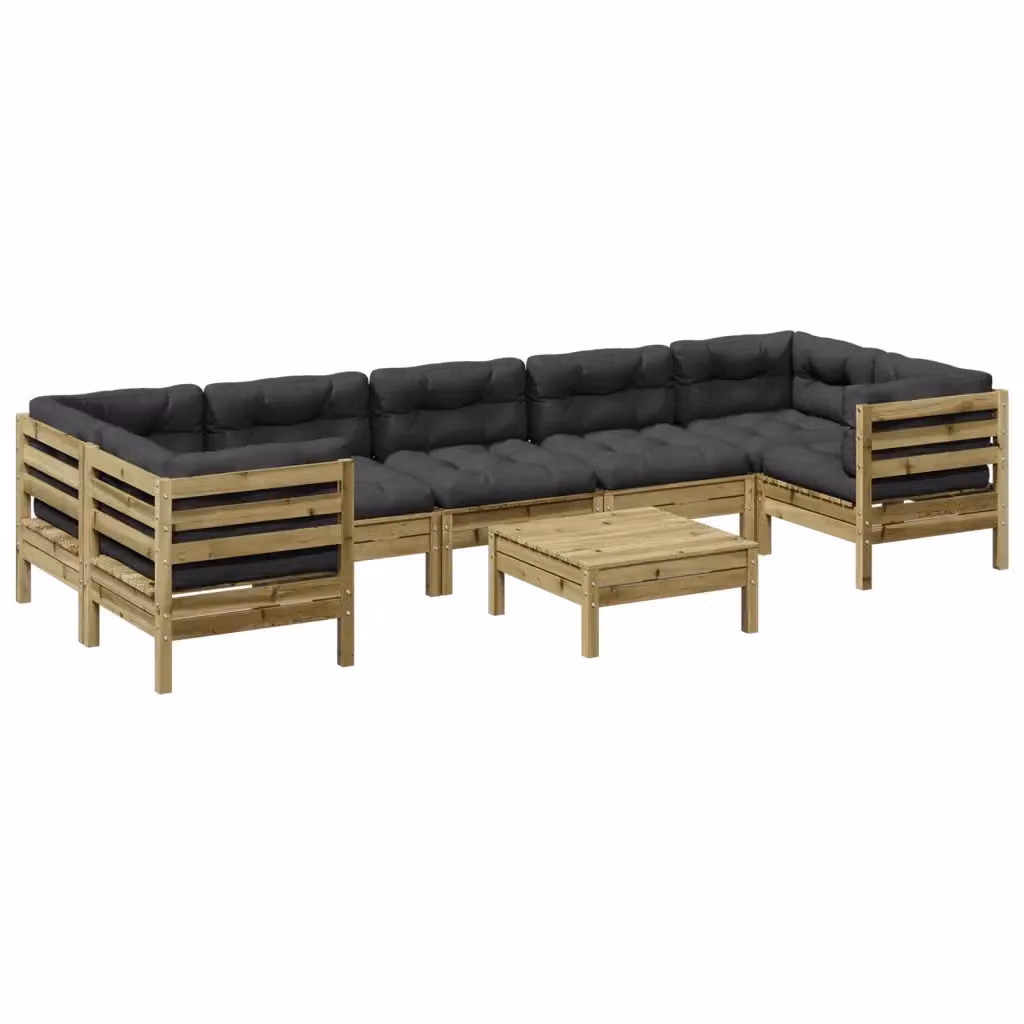 Set di Divani da Giardino a Forma di U vidaXL in Legno di Pino Trattato con Cuscini Grigio Antracite, 8 Pezzi – 2