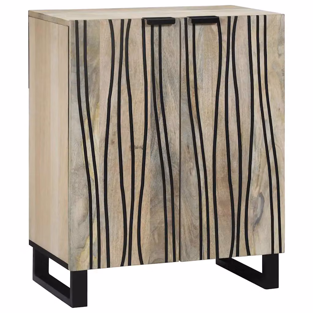 Credenza vidaXL in legno di mango massello stile rustico, Bianco/Beige, L 60 x P 33,5 x H 75 cm