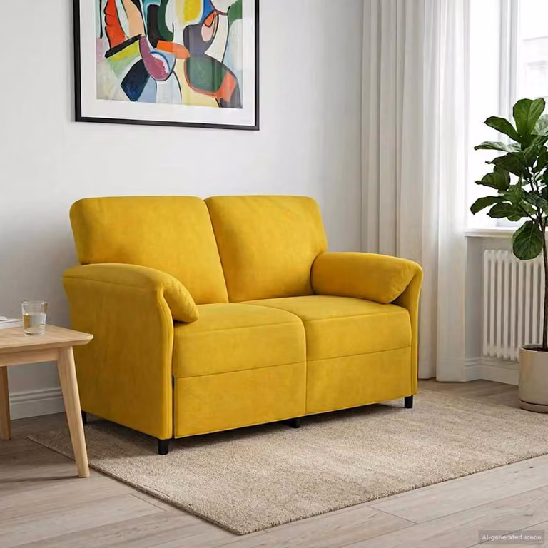 vidaXL Divano a 2 Posti Moderno in Velluto Giallo e Nero con Cuscini, L: 138 cm, P: 83 cm, H: 95 cm