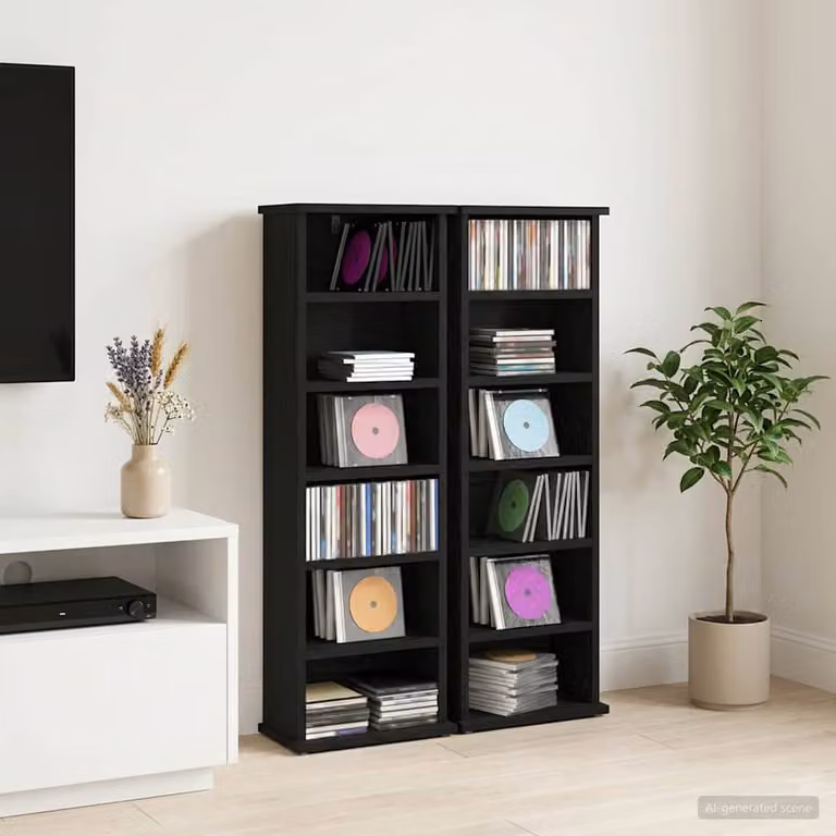 Set di 2 mobili porta CD vidaXL Rovere Nero, L 60 cm x P 17 cm x H 92 cm