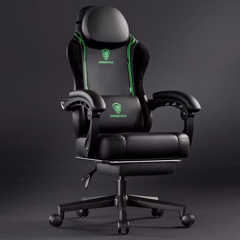 Sedia da gaming ergonomica con supporto lombare e poggiatesta extra largo, rivestita in ecopelle, colore verde