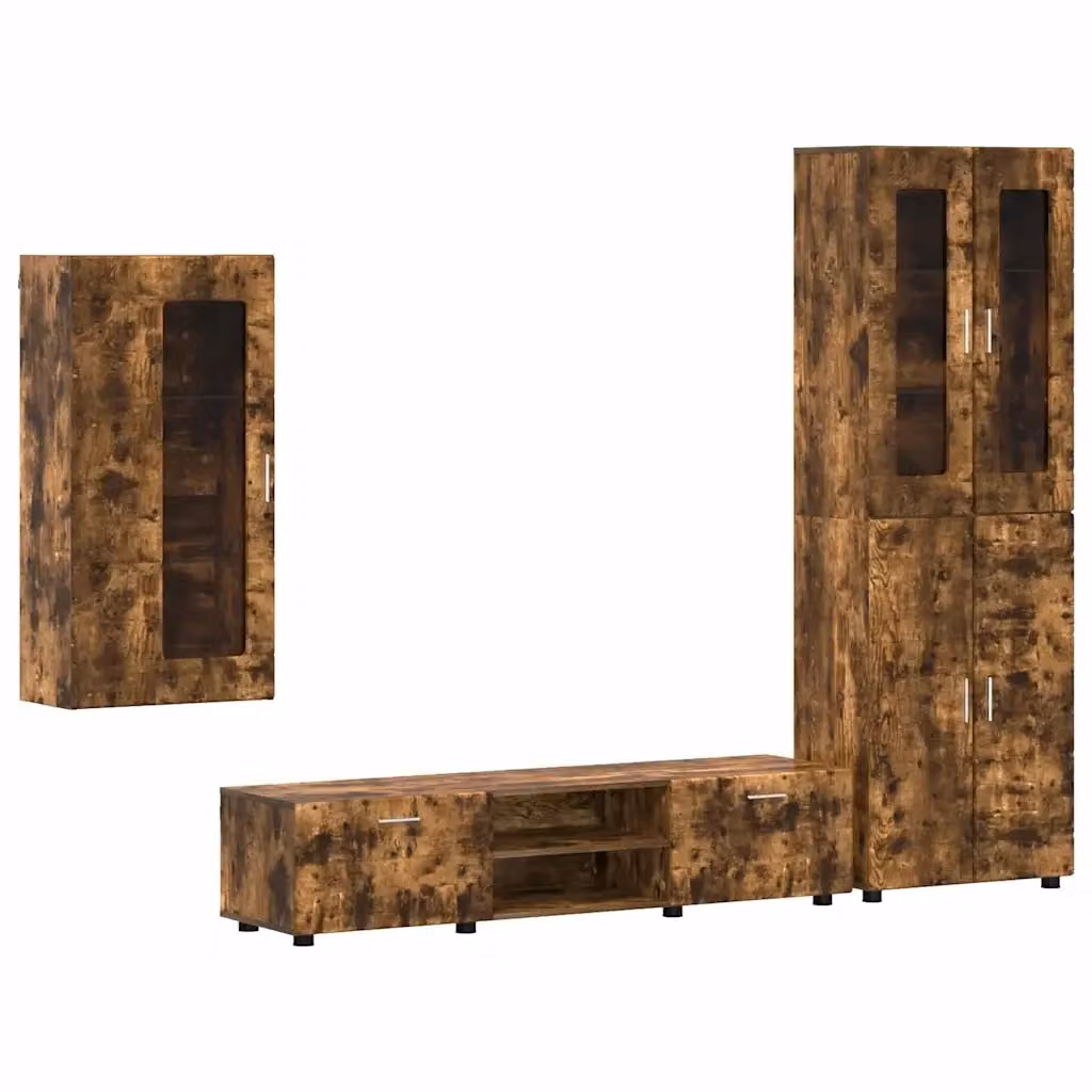 Set mobile TV FLORIN vidaXL in 3 pezzi Rovere fumé in legno ingegnerizzato marrone opaco – 2