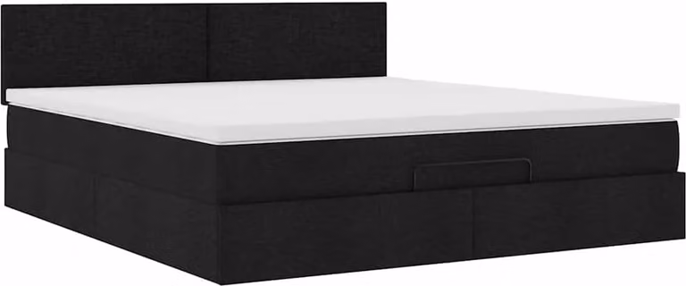 Struttura Letto Pouf con Materasso Nero 160x200 cm in Tessuto