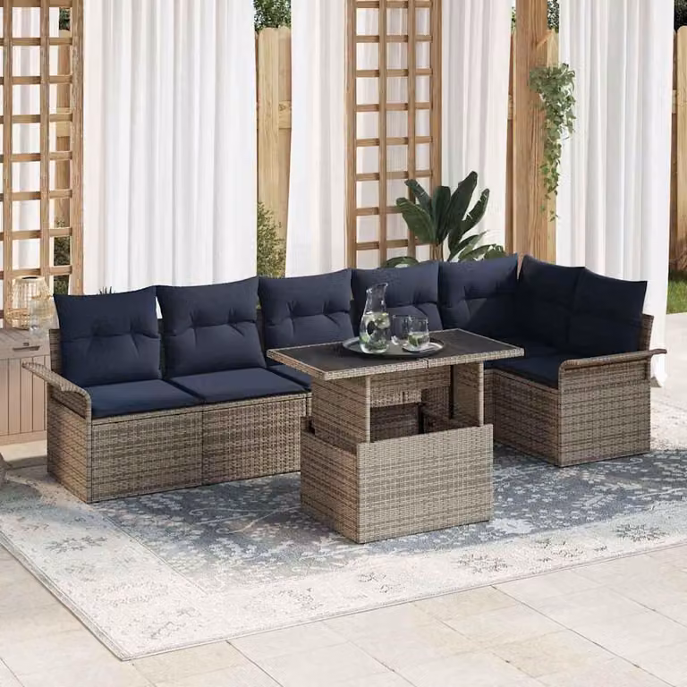 Maison Exclusive - Set da giardino composto da 7 pezzi. Colore: grigio. Materiale: rattan sintetico