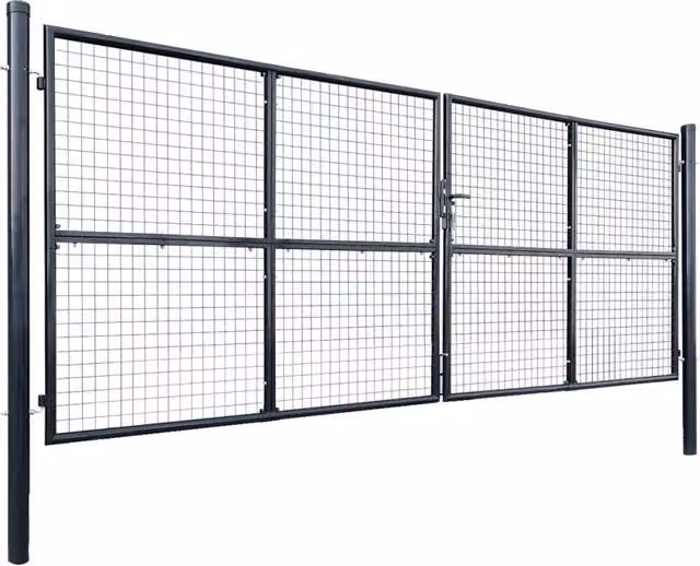 Cancello da giardino a doppia anta vidaXL in rete di acciaio zincato, colore grigio antracite, L: 400 cm, H: 150 cm