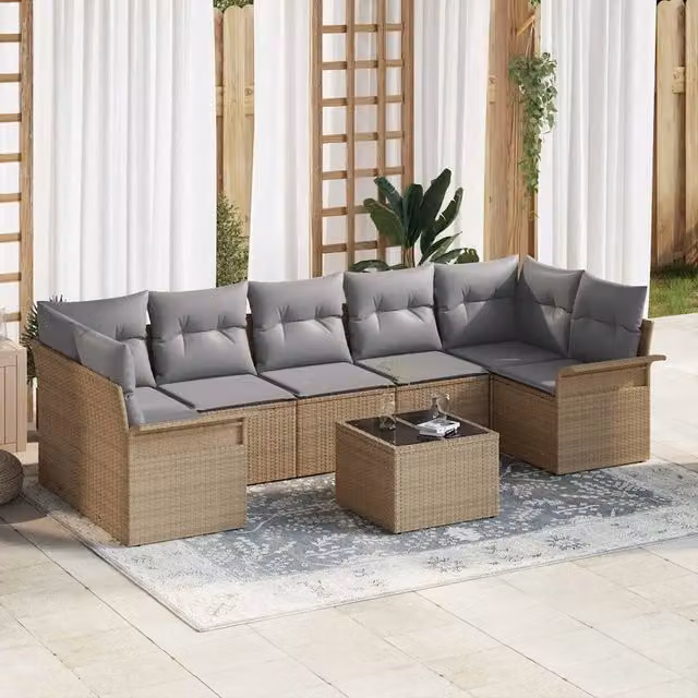 Set Divano da Giardino 8 pz Beige polyrattan 3345280