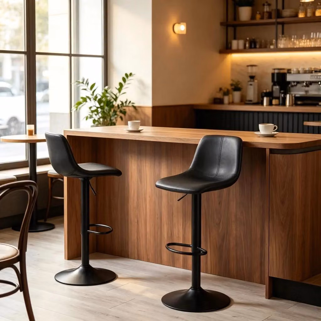 Set di 2 sgabelli da bar WISHDOR girevoli a 360°, regolabili in altezza, in ecopelle nera con struttura in metallo e plastica – 2