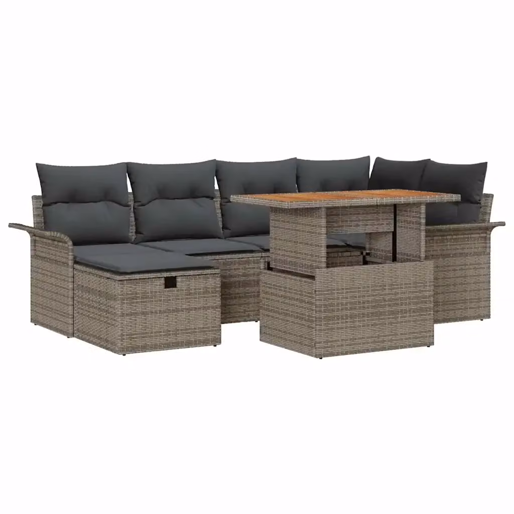 Set Divano da Giardino vidaXL 7 Pezzi a Forma di L Grigio con Tavolino e Pouf in Polyrattan e Acciaio – 2