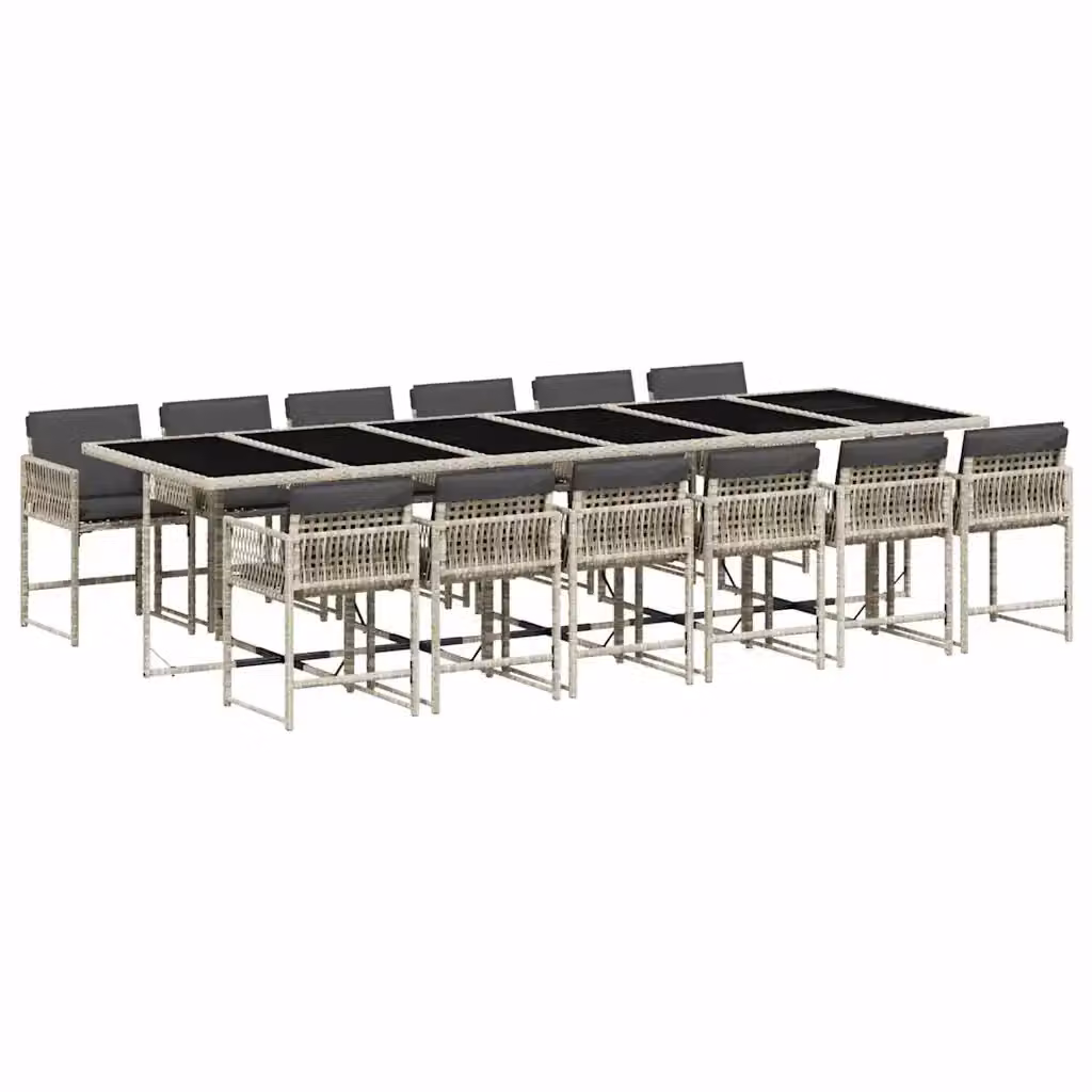 Set da pranzo da giardino vidaXL in polyrattan con cuscini e piano in vetro, 13 pezzi, colore antracite – 2
