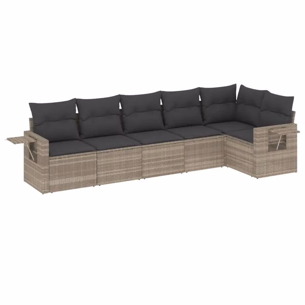 vidaXL Set Divano da Giardino a L in Polyrattan Grigio con Cuscini e Tavolino da Esterno 6pz – 2