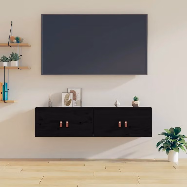 Set di 2 pensili vidaXL in legno massello di pino nero stile rustico L 60 cm x P 30 cm x H 30 cm