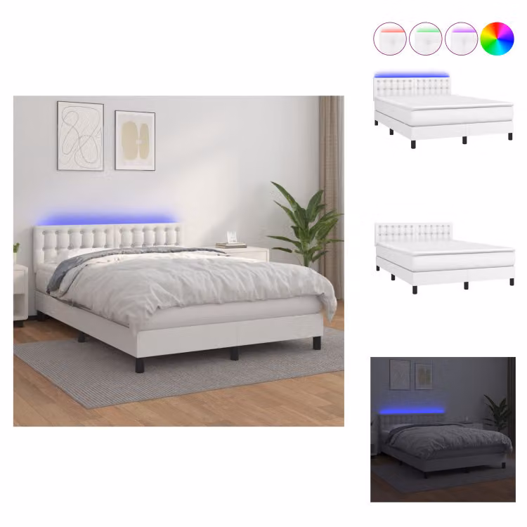 vidaXL Letto a molle con materasso e LED bianco 140x190 cm in Similcuoio - Letti e strutture letto