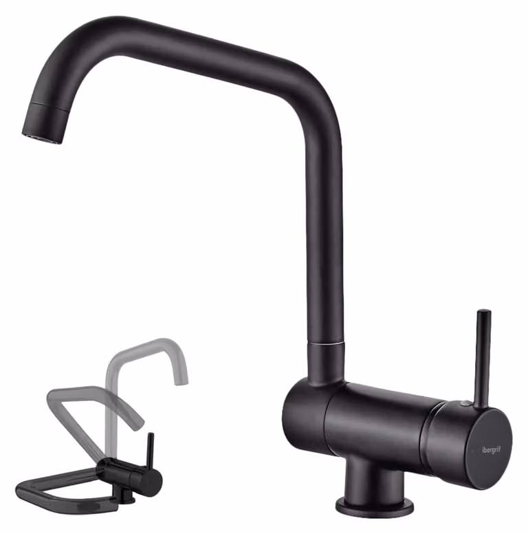 Rubinetto da cucina pieghevole, girevole a 360°, in ottone, colore nero