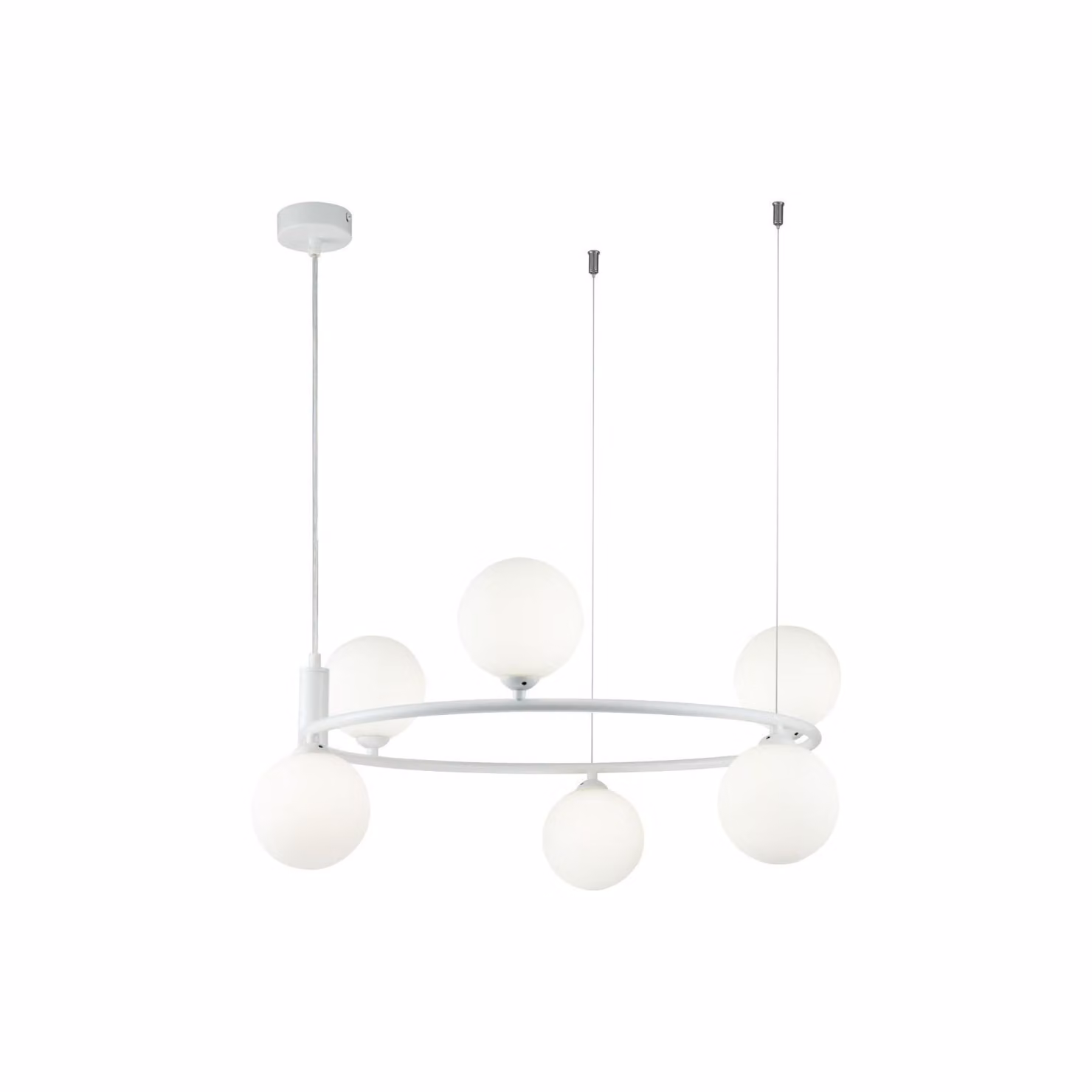 Lampada a sospensione Metallo Vetro G9 Larghezza 58 cm H: max. 184 cm Paralume bianco a 6 luci Moderno