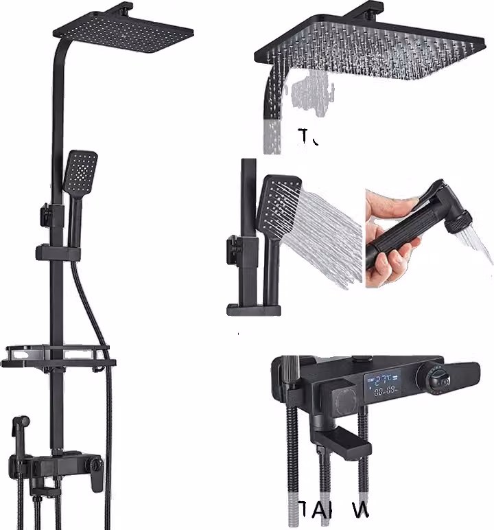 Miscelatore per doccia, finitura nera contemporanea, struttura in ottone, nero Therm A