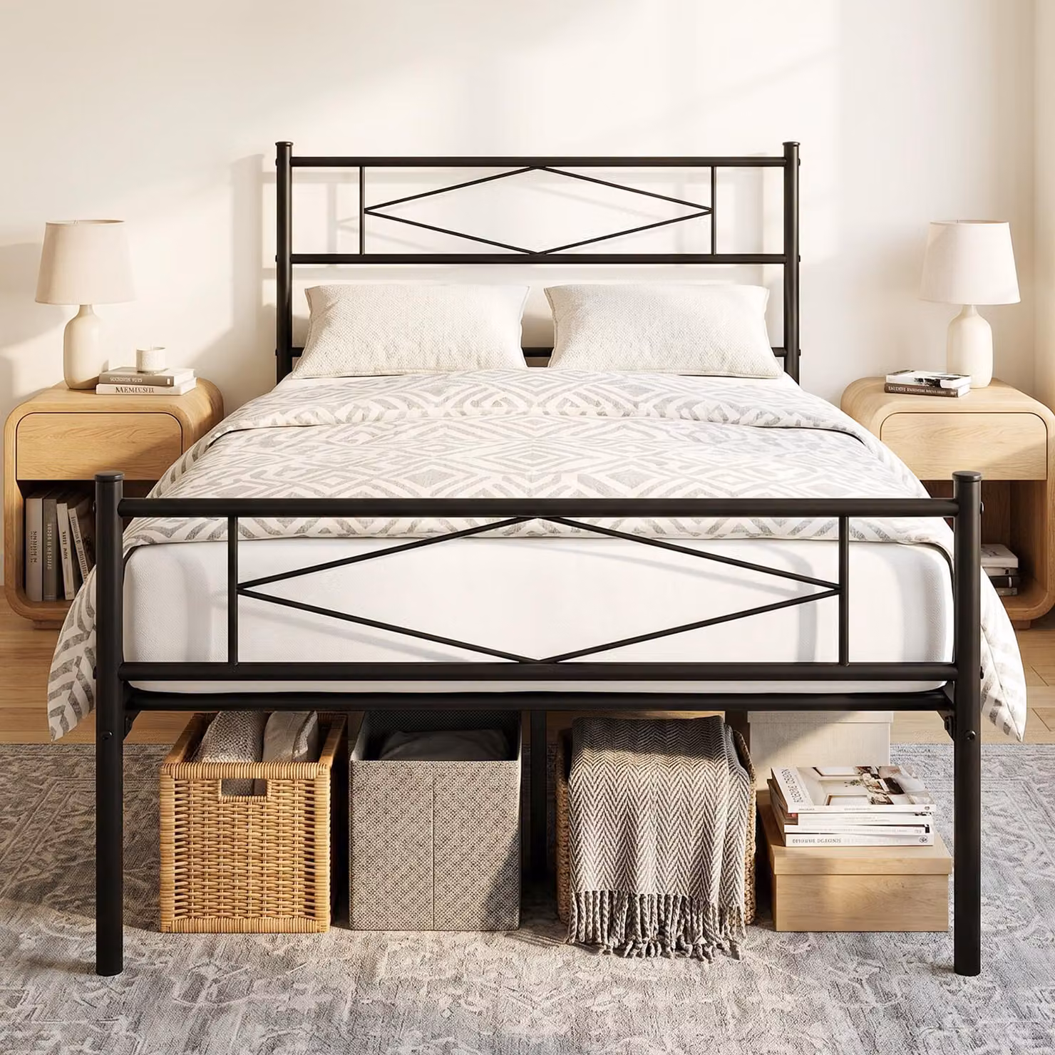 Struttura letto singola in metallo con testiera e pediera, colore nero, peso 136 kg