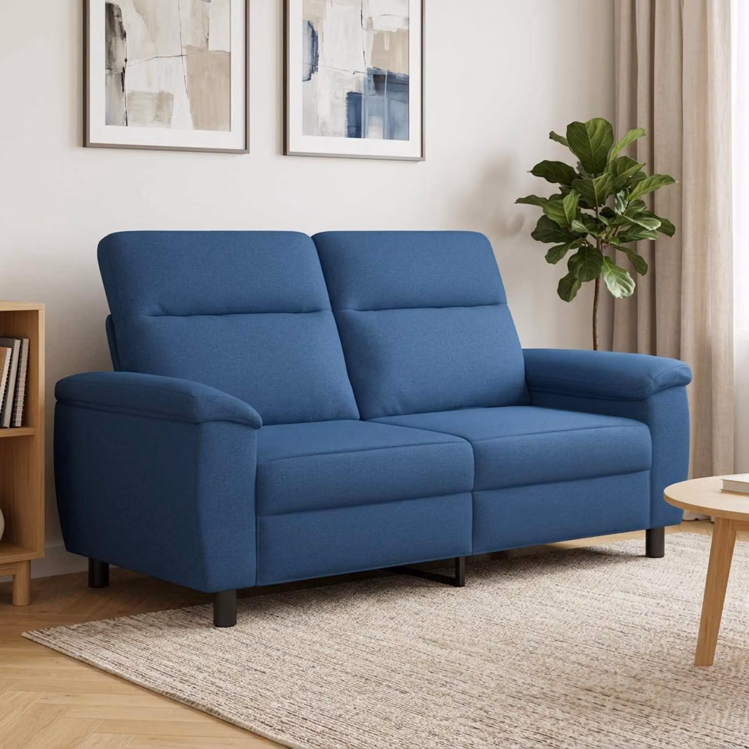 Divano moderno lineare vidaXL in tessuto blu con struttura in metallo L: 178 cm, P: 90 cm, H: 95 cm