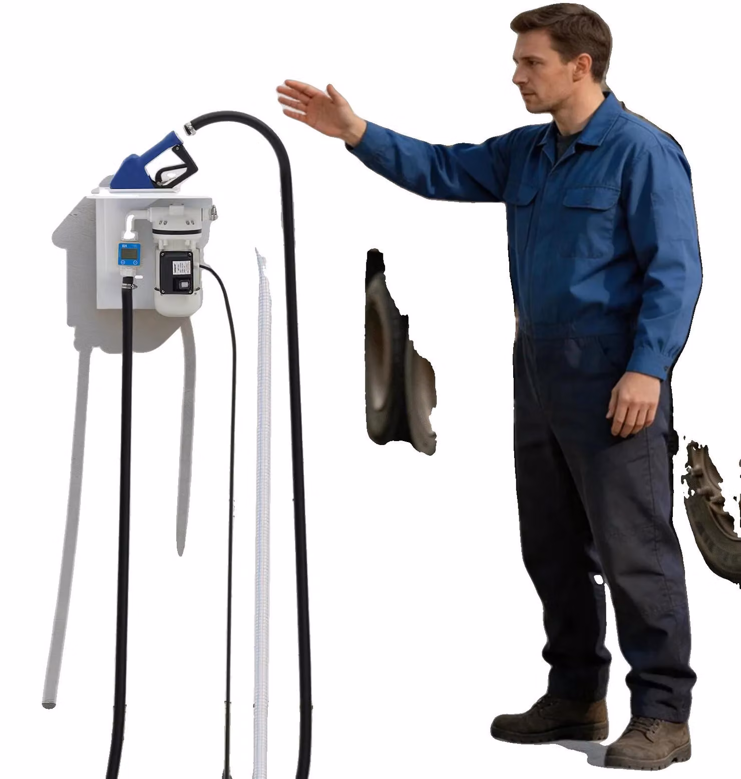 Pompa a membrana elettrica, potenza 370W, portata da 4 a 40 litri al minuto, altezza di aspirazione da 3 a 5 metri, diametro dell'ingresso e dell'uscita di 2,54 cm, realizzata con materiali resistenti e duraturi