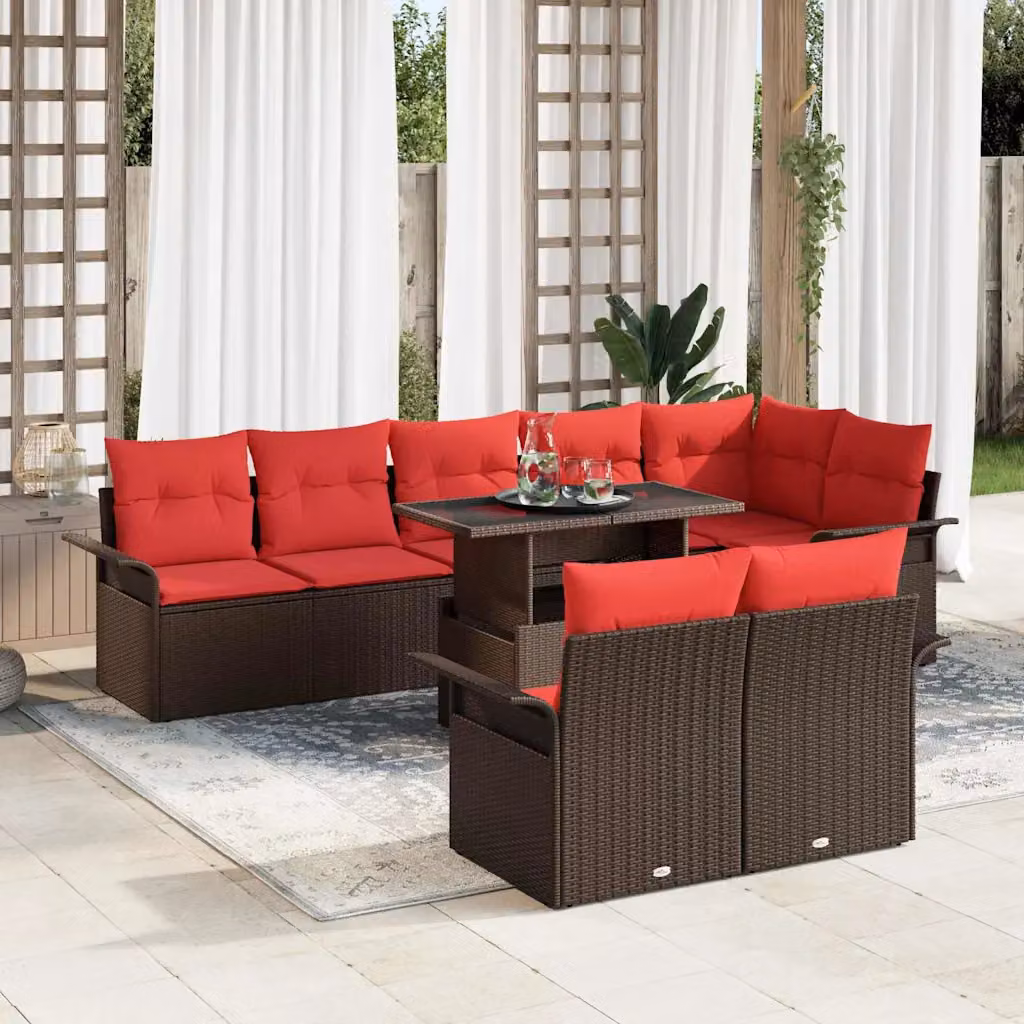Set Divano da Giardino Moderno vidaXL in Poly Rattan e Metallo, 9 Pezzi, Marrone