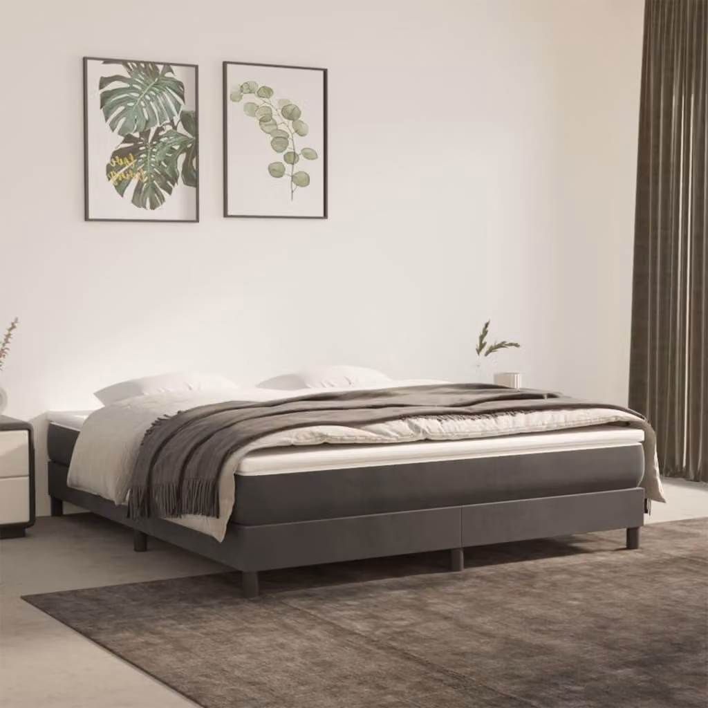 The Living Store Letto a molle con materasso grigio scuro 160x200 cm in velluto