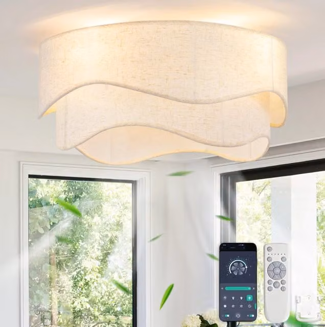 Ventilatore da soffitto con luce oro e bianco in tessuto e plastica, 6 velocità