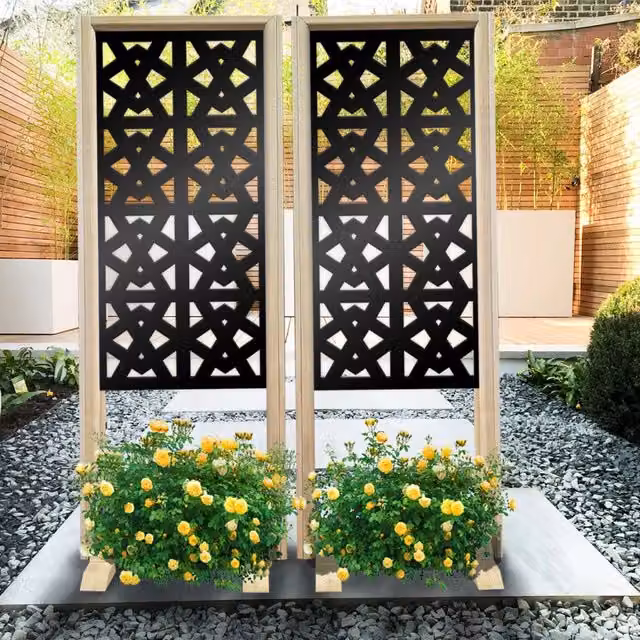 Paravento modulabile Signorbit in legno e PVC nero con design geometrico moderno L: 70 cm, H: 190 cm, P: 50 cm – 1