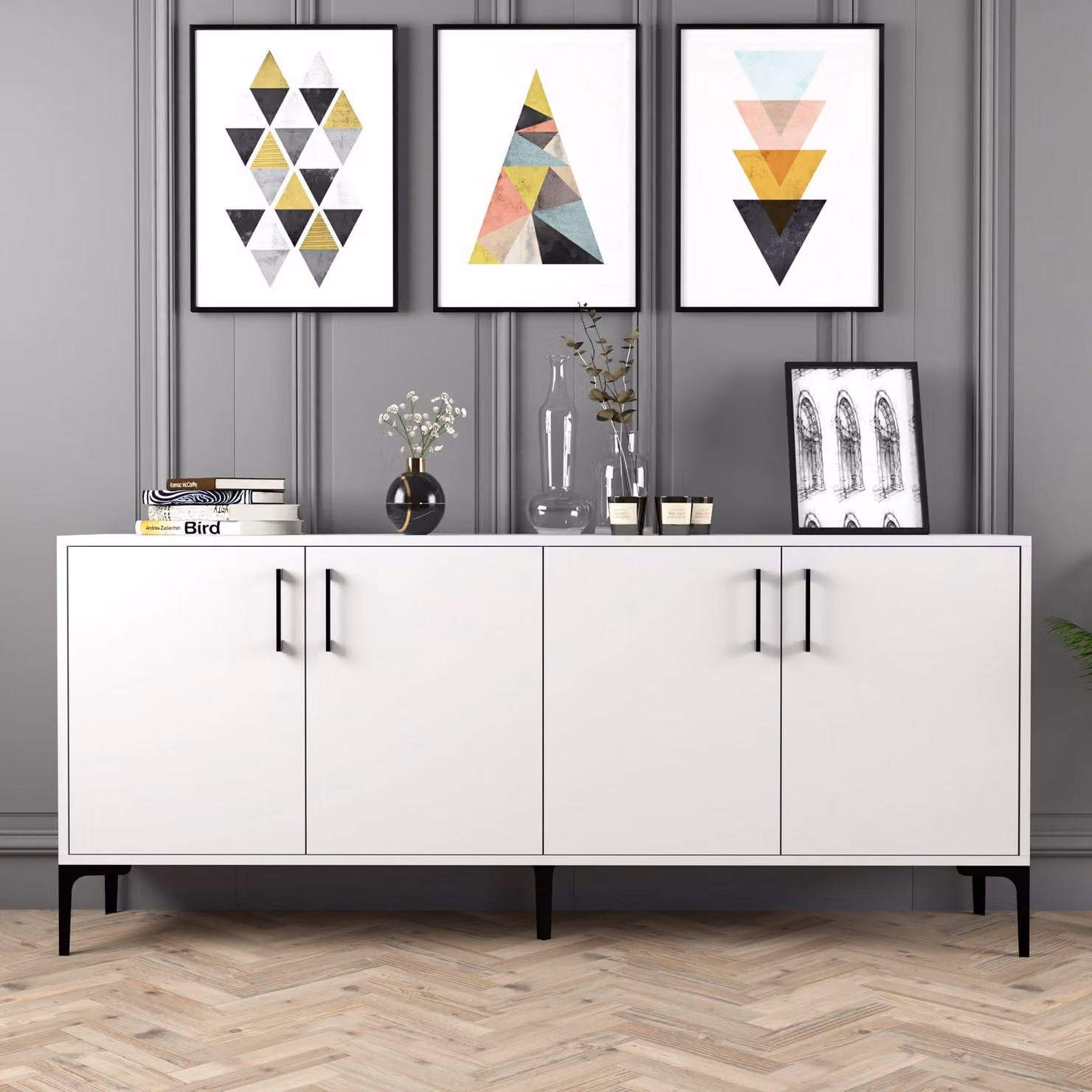 Skye Decor, Kiev- Kiev HCT, bianco, cassettiera, 78x180x35 cm, 100% pannello di particelle rivestito di melamina