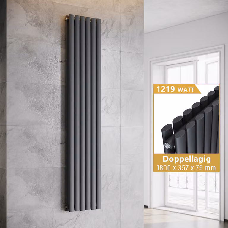 SONNI Radiatore a piastre verticali, radiatore a tubi a doppio strato, colore antracite, dimensioni 1800x357 mm, senza resistenza riscaldante