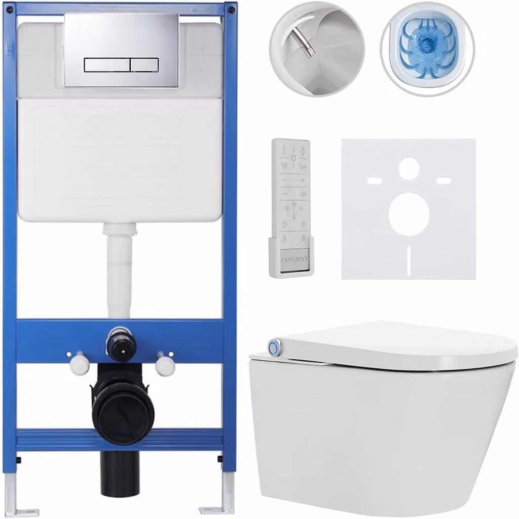 Set completo per WC Profi/Cronus Premium - bianco lucido - pulsante per WC Slim/cromato - installazione a muro - 59,3 x 38,4 cm