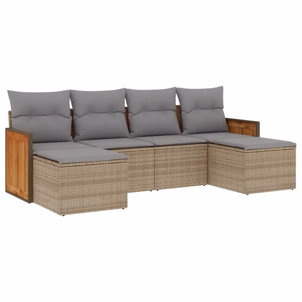 Set Divano da Giardino Moderno VIDAXL a L in Polyrattan con Cuscini Beige e Grigio, 6 Posti
