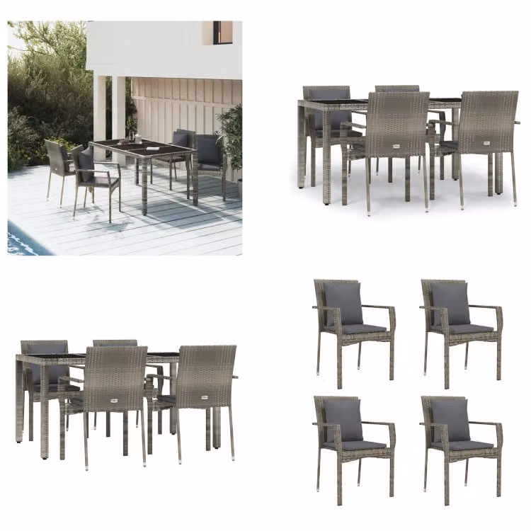 vidaXL Set da pranzo da giardino 5 pezzi con cuscini in poly rattan grigio - Set da pranzo da giardino - Set da pranzo da giardino - Set da pranzo da terrazza