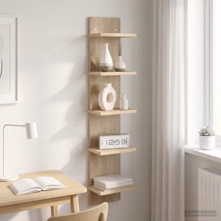 Scaffale da parete moderno vidaXL in legno color rovere, L: 22 cm, P: 15 cm, H: 100 cm