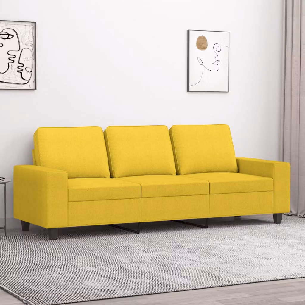 vidaXL Divano a 3 Posti Moderno in Tessuto Giallo con Struttura in Metallo L: 180 cm, P: 80 cm, H: 77 cm