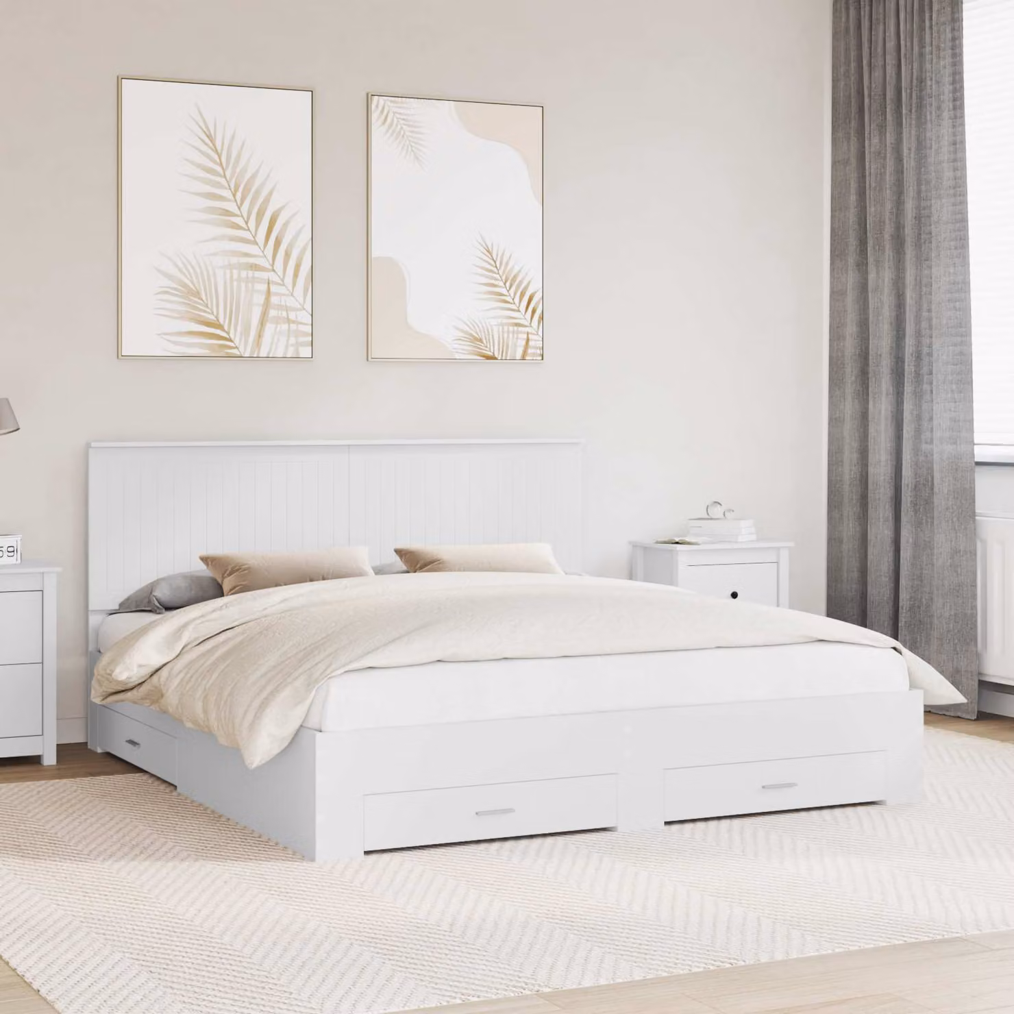 Struttura del letto moderna vidaXL in legno ingegnerizzato bianco con cassetti 180 x 200 cm