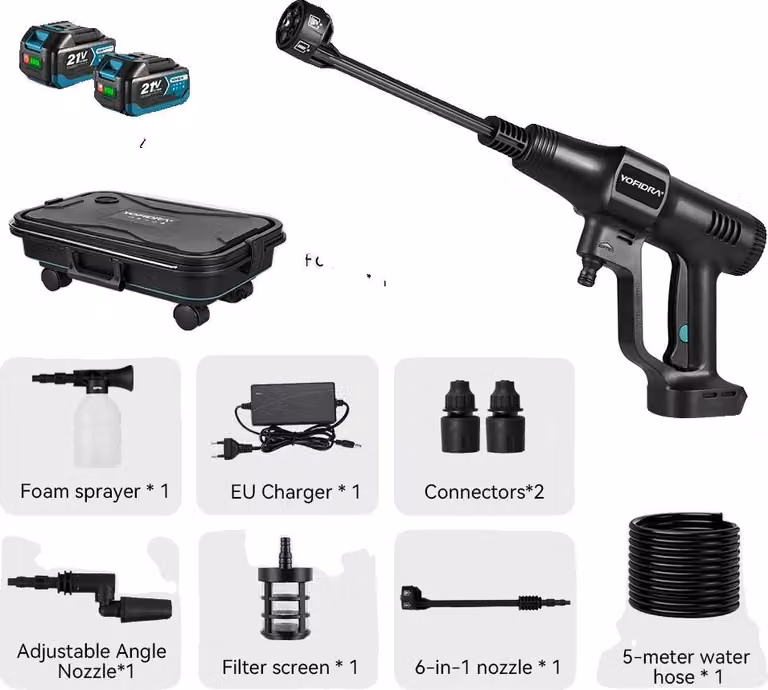 Idropulitrice ad alta pressione, senza fili, motore brushless, 2 batterie con secchio