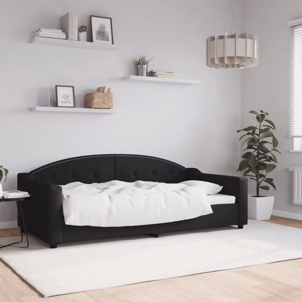The Living Store Letto da giorno nero 90x190 cm in tessuto