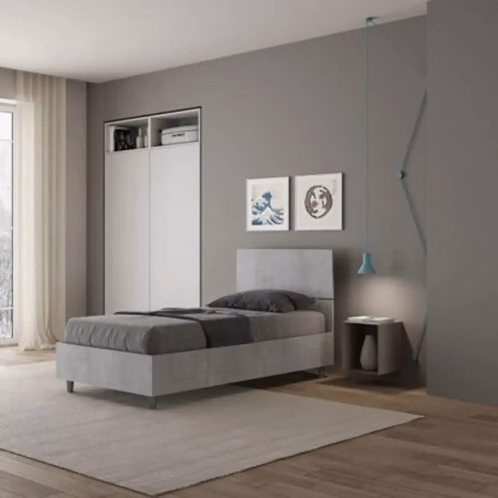Letto singolo Demas con testata dritta in tessuto grigio, senza rete, L/P/H: 80 x 200 x 102 cm – 2