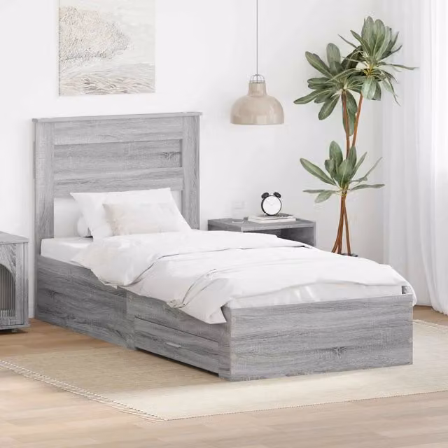 Struttura del letto-Giroletto Grigio Sonoma e Argento 75 x 190 cm 953297