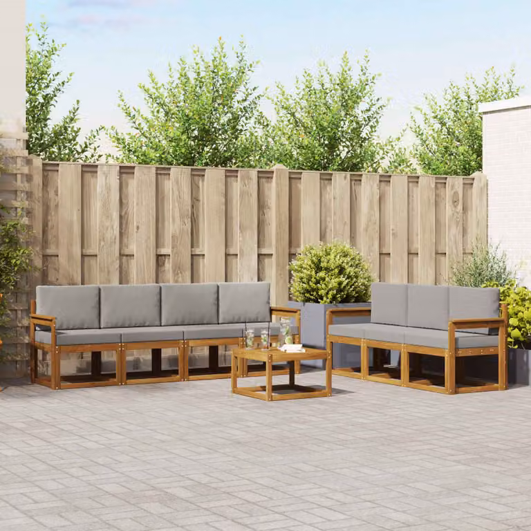 Set di divani da esterno vidaXL 8 pz in legno di acacia con cuscini Grigio